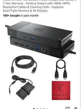 Dell Black Thunderbolt Docking Station with Cables and Cleaning Cloth